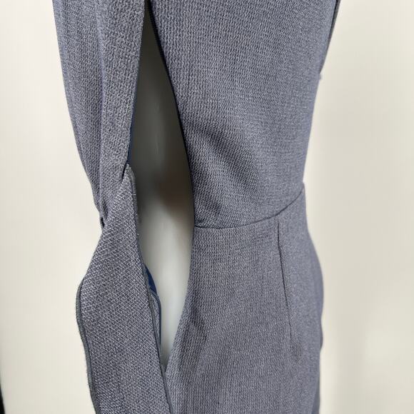 Line And Dot Flounce Sleeve Romper Small Blue Belted Open Keyhole Button Pockets - Picture 6 of 10